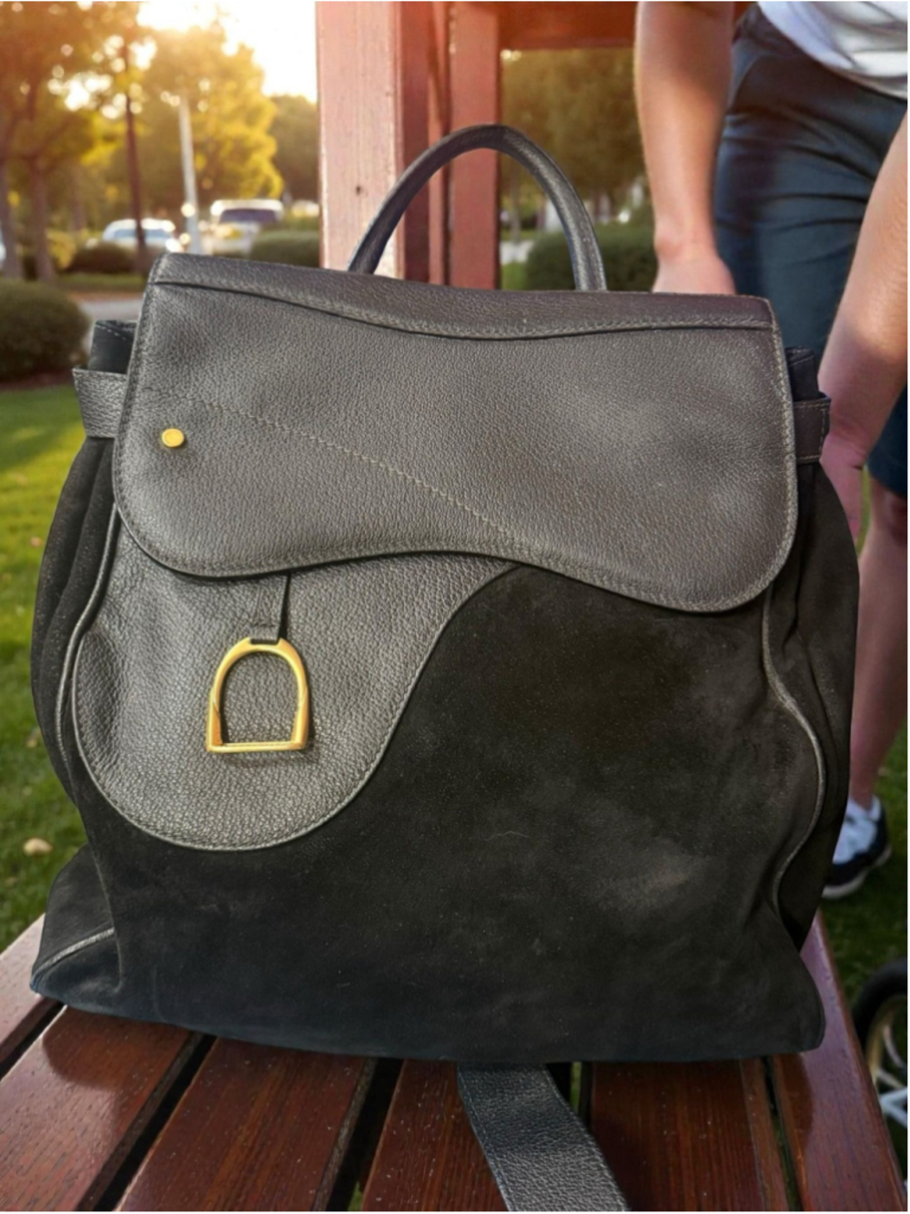 Vintage Gucci Black Leather and Suede Backpack